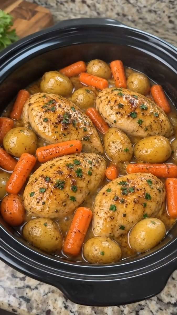 Poulet à la mijoteuse avec pommes de terre et carottes