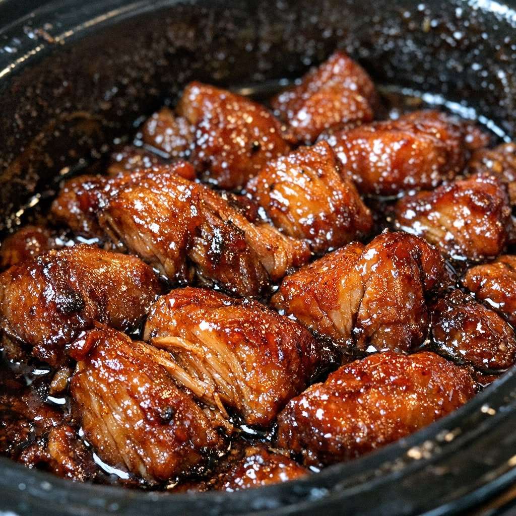 Bouchées de porc caramélisées au miel et à l'ail dans une mijoteuse