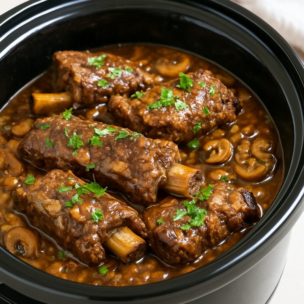 Côtes de bœuf mijotées dans une sauce aux champignons