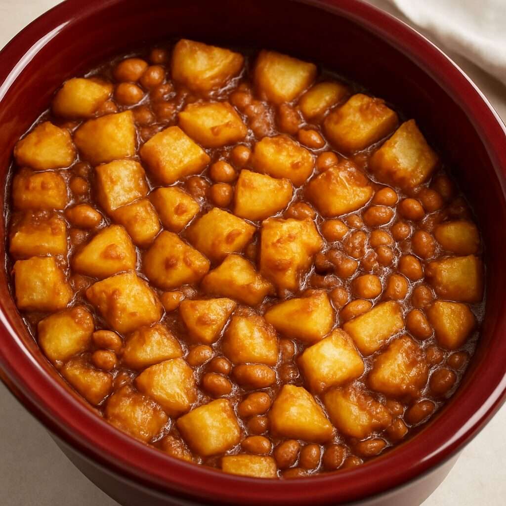 Pommes de terre et haricots cuisinés à la mijoteuse avec sauce barbecue