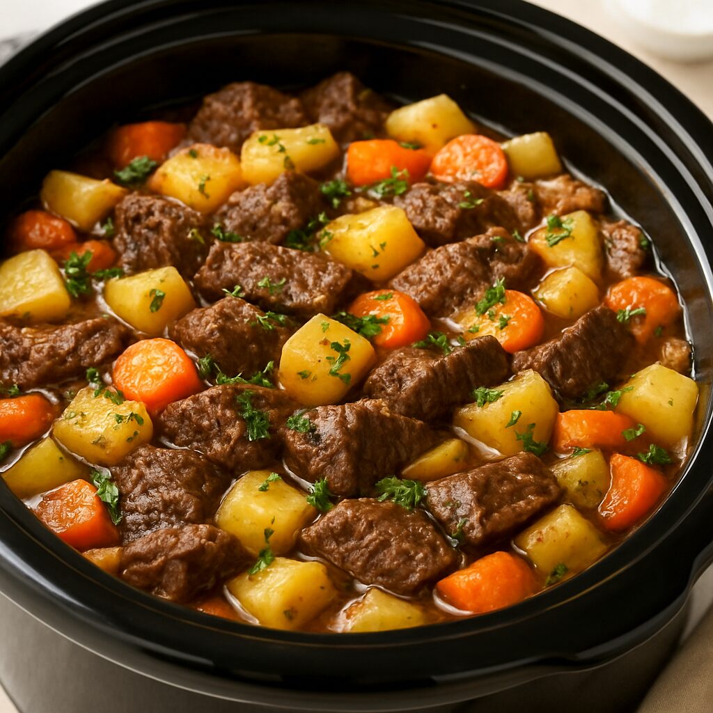 Ragoût de bœuf aux pommes de terre et aux carottes préparé à la mijoteuse