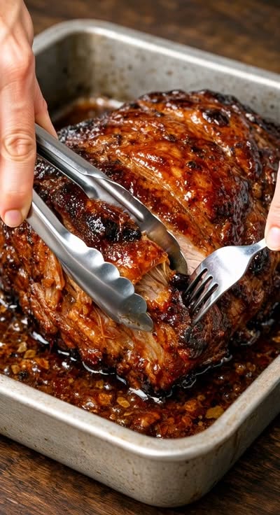 Épaule de porc glacée au miel et à l'ail, un plat succulent et savoureux.