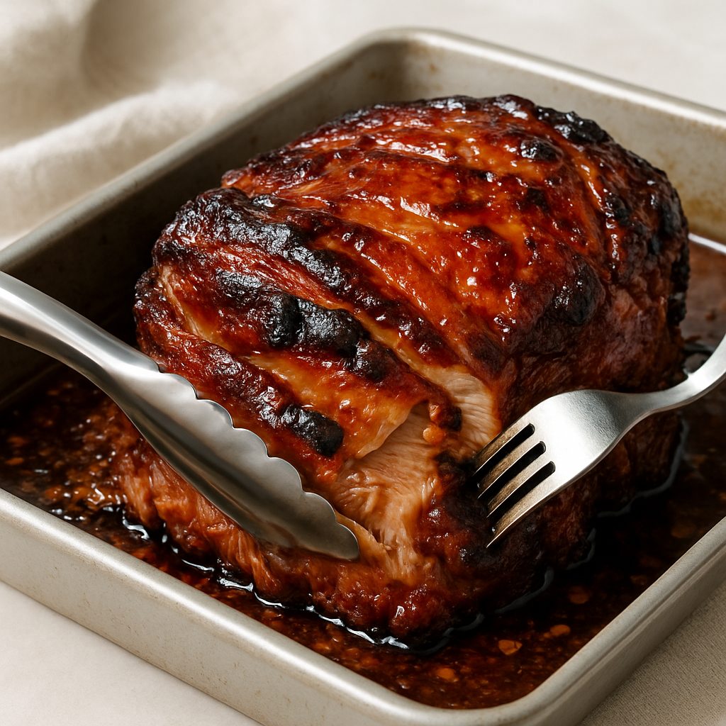 Épaule de porc glacée au miel et à l'ail, un plat succulent et savoureux.